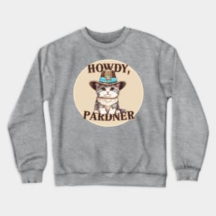 Howdy Pardner/Partner! Cute Gray Tabby Cowboy Kitty Cat - Tan Western Design Crewneck Sweatshirt